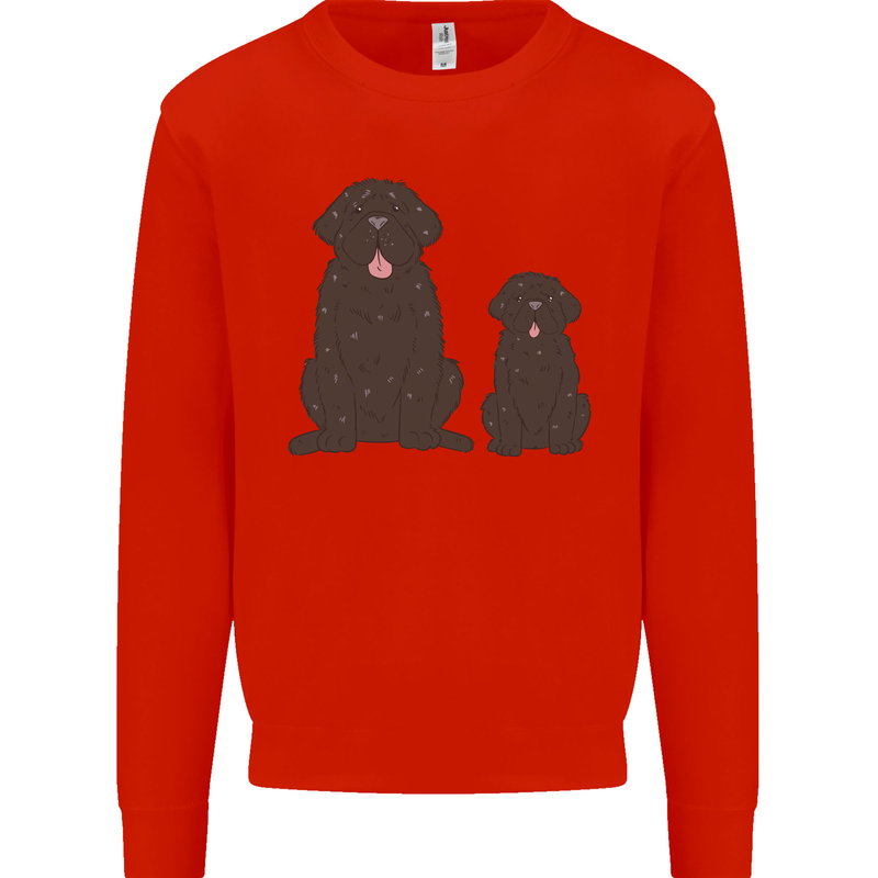 Newfoundland Dog With Puppy Kids Sweatshirt Jumper Bright Red