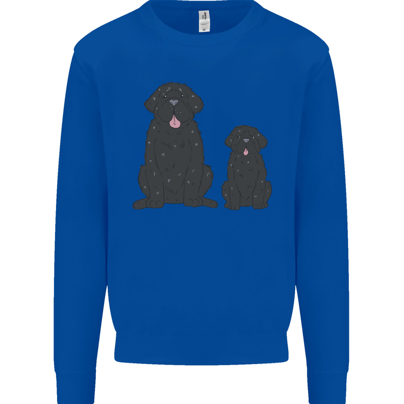 Newfoundland Dog With Puppy Kids Sweatshirt Jumper Royal Blue