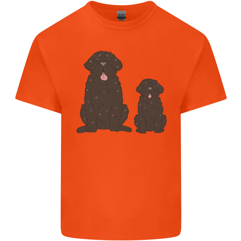 Newfoundland Dog With Puppy Mens Cotton T-Shirt Tee Top Orange