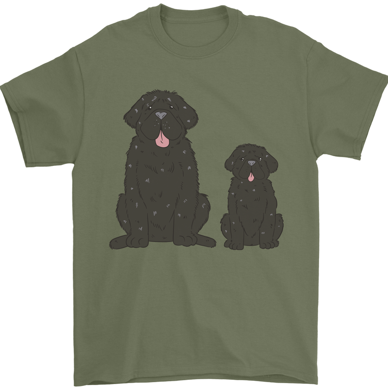 Newfoundland Dog With Puppy Mens T-Shirt 100% Cotton Military Green