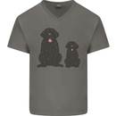 Newfoundland Dog With Puppy Mens V-Neck Cotton T-Shirt Charcoal