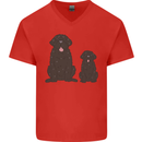 Newfoundland Dog With Puppy Mens V-Neck Cotton T-Shirt Red
