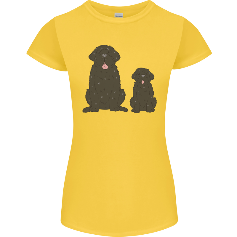 Newfoundland Dog With Puppy Womens Petite Cut T-Shirt Yellow