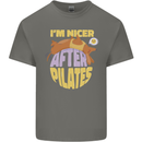 Nicer After Pilates Funny Yoga Dog Mens Cotton T-Shirt Tee Top Charcoal