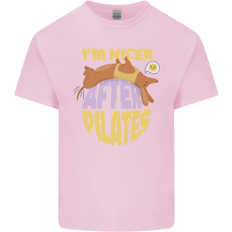 Nicer After Pilates Funny Yoga Dog Mens Cotton T-Shirt Tee Top Light Pink