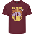 Nicer After Pilates Funny Yoga Dog Mens Cotton T-Shirt Tee Top Maroon