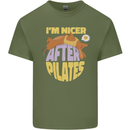 Nicer After Pilates Funny Yoga Dog Mens Cotton T-Shirt Tee Top Military Green