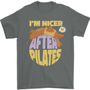 Nicer After Pilates Funny Yoga Dog Mens T-Shirt 100% Cotton Charcoal