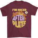 Nicer After Pilates Funny Yoga Dog Mens T-Shirt 100% Cotton Maroon
