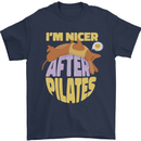 Nicer After Pilates Funny Yoga Dog Mens T-Shirt 100% Cotton Navy Blue
