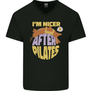 Nicer After Pilates Funny Yoga Dog Mens V-Neck Cotton T-Shirt Black
