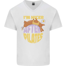 Nicer After Pilates Funny Yoga Dog Mens V-Neck Cotton T-Shirt White