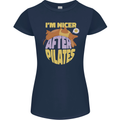 Nicer After Pilates Funny Yoga Dog Womens Petite Cut T-Shirt Navy Blue