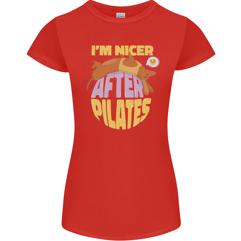 Nicer After Pilates Funny Yoga Dog Womens Petite Cut T-Shirt Red