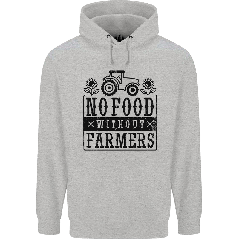 No Food Without Farmers Farming Childrens Kids Hoodie Sports Grey