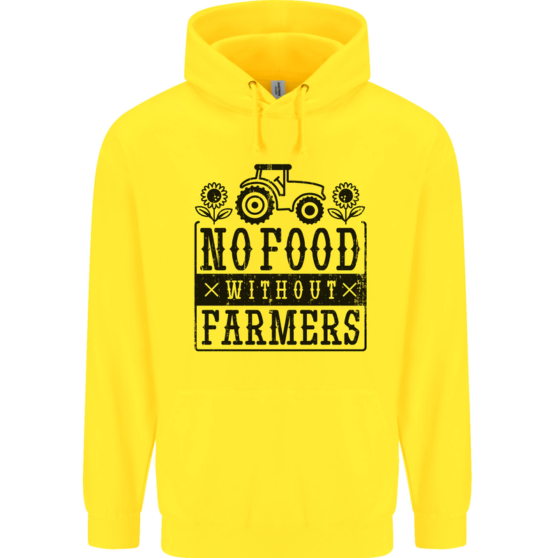 No Food Without Farmers Farming Childrens Kids Hoodie Yellow