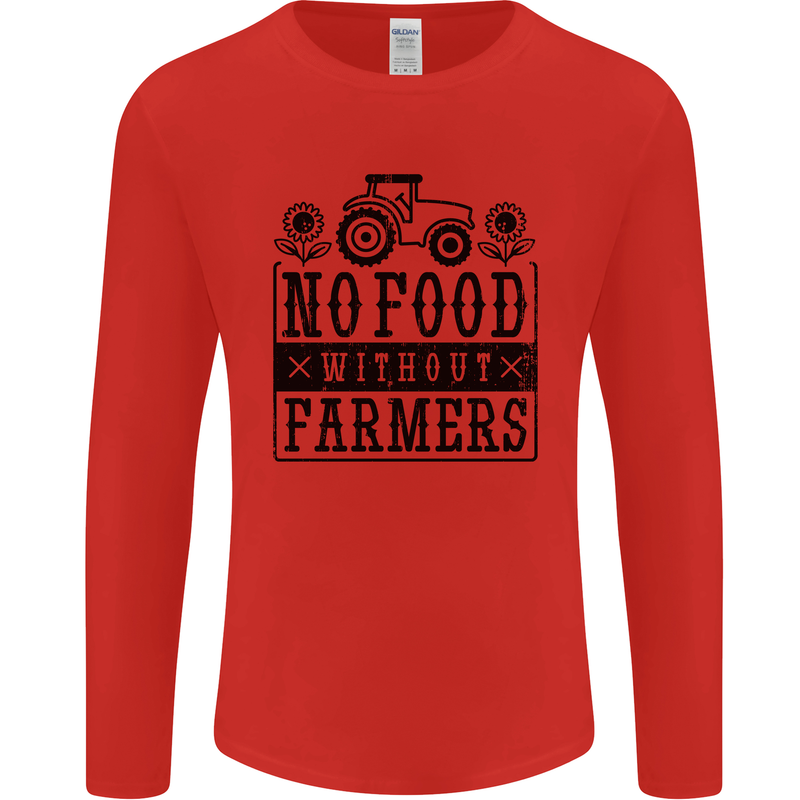 No Food Without Farmers Farming Mens Long Sleeve T-Shirt Red