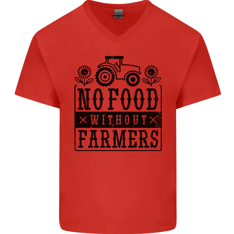 No Food Without Farmers Farming Mens V-Neck Cotton T-Shirt Red