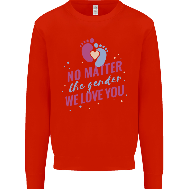 No Matter the Gender New Baby Pregnancy Pregnant Kids Sweatshirt Jumper Bright Red