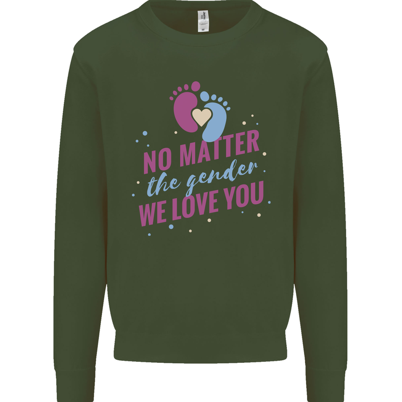 No Matter the Gender New Baby Pregnancy Pregnant Kids Sweatshirt Jumper Forest Green