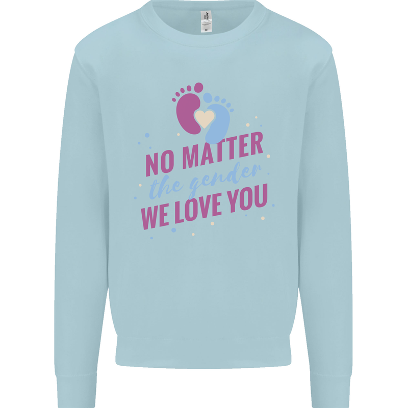 No Matter the Gender New Baby Pregnancy Pregnant Kids Sweatshirt Jumper Light Blue