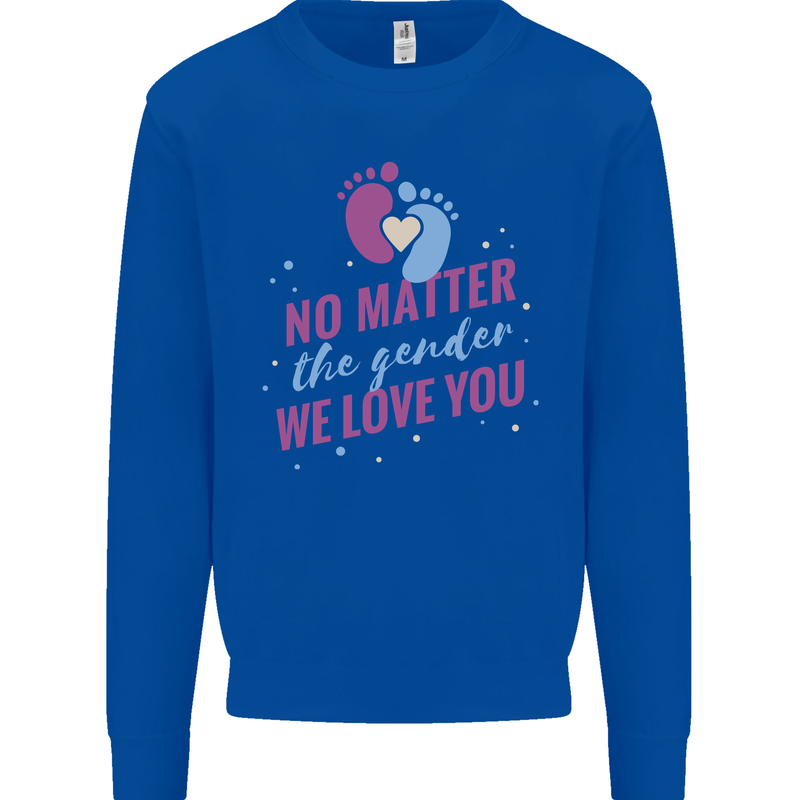 No Matter the Gender New Baby Pregnancy Pregnant Kids Sweatshirt Jumper Royal Blue
