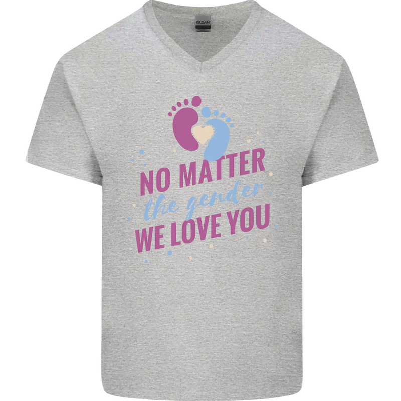 No Matter the Gender New Baby Pregnancy Pregnant Mens V-Neck Cotton T-Shirt Sports Grey