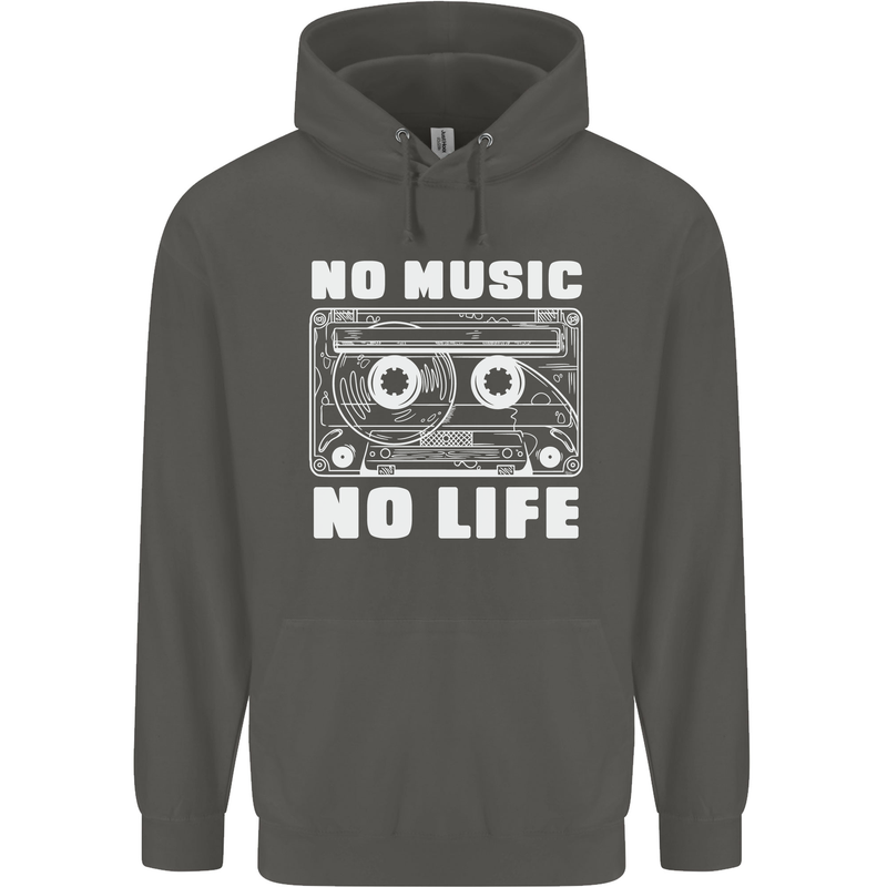 No Music No Life Retro Audio Cassette Childrens Kids Hoodie Storm Grey