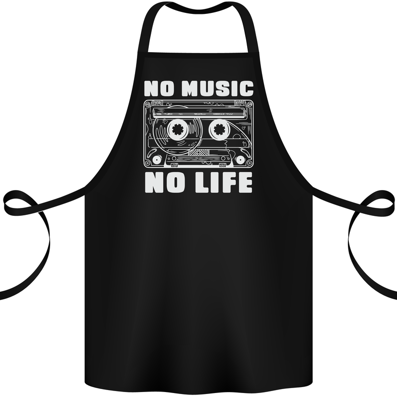 No Music No Life Retro Audio Cassette Cotton Apron 100% Organic Black