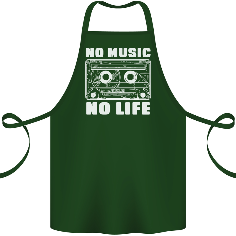 No Music No Life Retro Audio Cassette Cotton Apron 100% Organic Forest Green