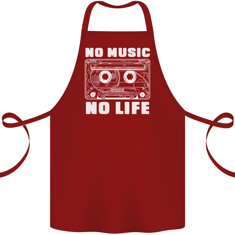 No Music No Life Retro Audio Cassette Cotton Apron 100% Organic Maroon