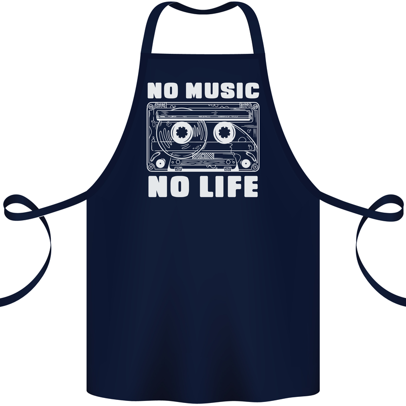 No Music No Life Retro Audio Cassette Cotton Apron 100% Organic Navy Blue