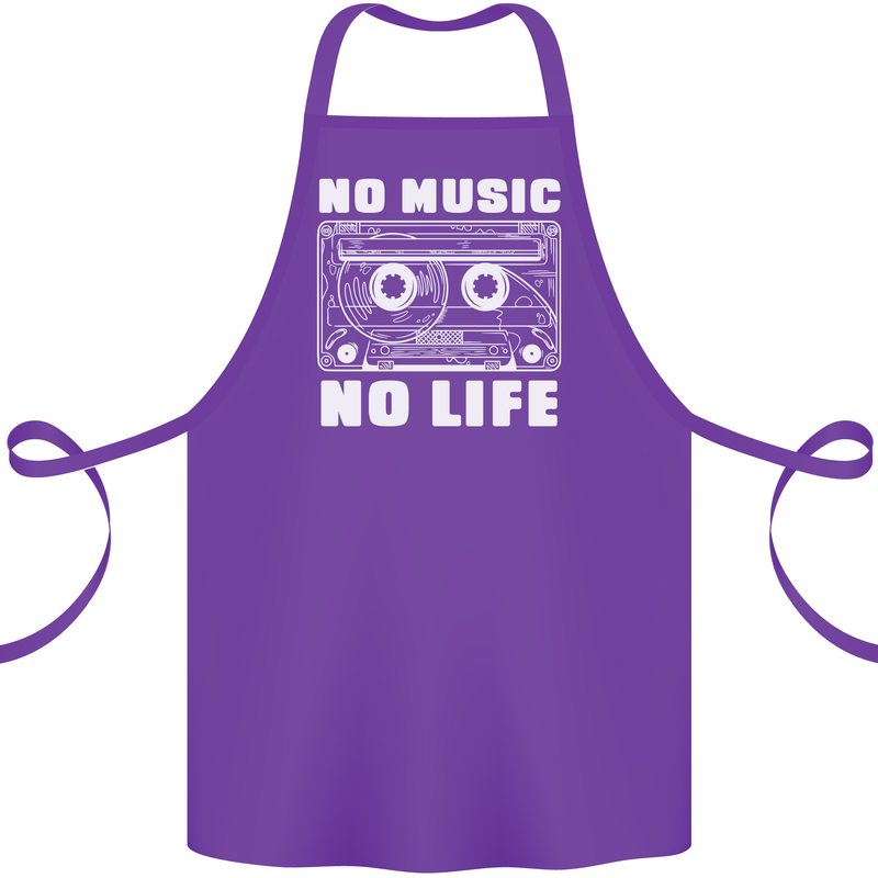 No Music No Life Retro Audio Cassette Cotton Apron 100% Organic Purple