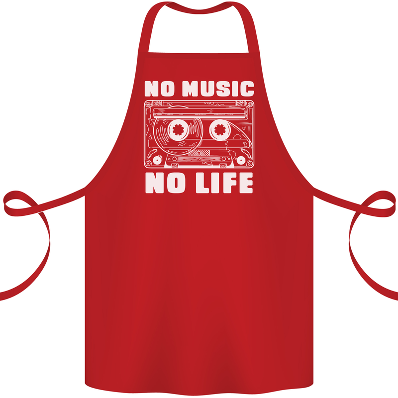 No Music No Life Retro Audio Cassette Cotton Apron 100% Organic Red