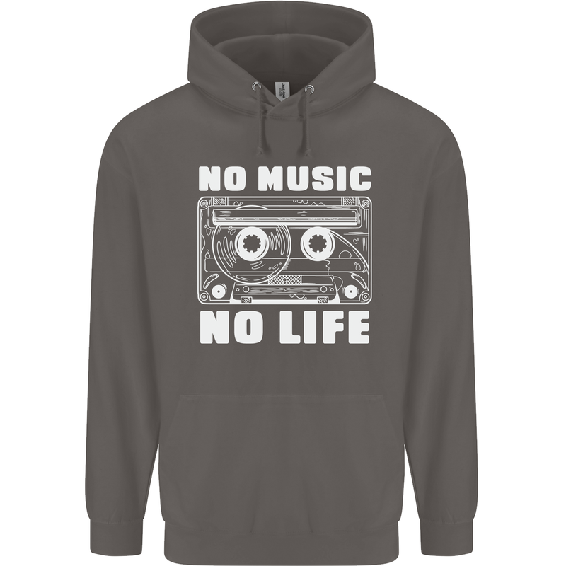 No Music No Life Retro Audio Cassette Mens 80% Cotton Hoodie Charcoal
