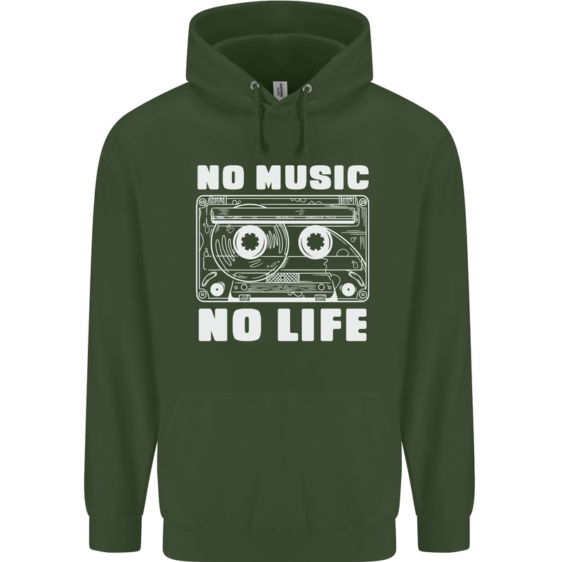 No Music No Life Retro Audio Cassette Mens 80% Cotton Hoodie Forest Green