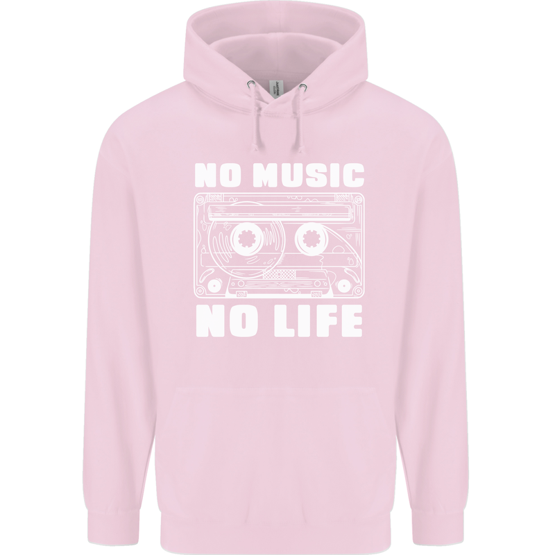 No Music No Life Retro Audio Cassette Mens 80% Cotton Hoodie Light Pink