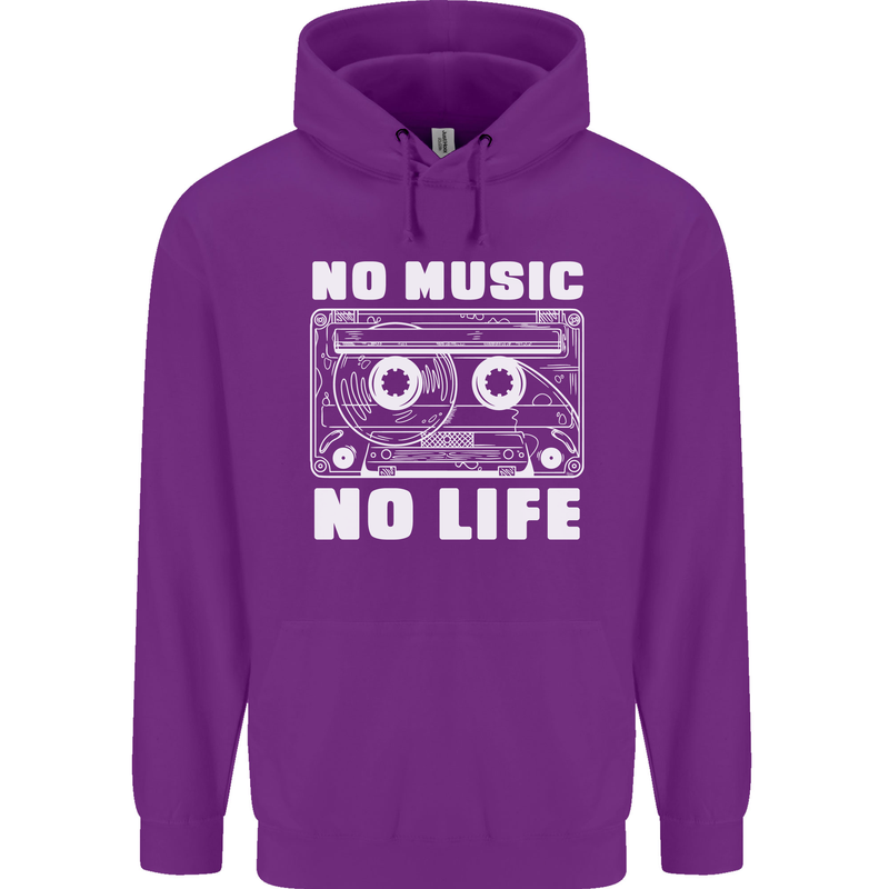 No Music No Life Retro Audio Cassette Mens 80% Cotton Hoodie Purple