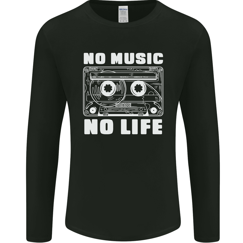 No Music No Life Retro Audio Cassette Mens Long Sleeve T-Shirt Black