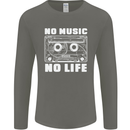 No Music No Life Retro Audio Cassette Mens Long Sleeve T-Shirt Charcoal