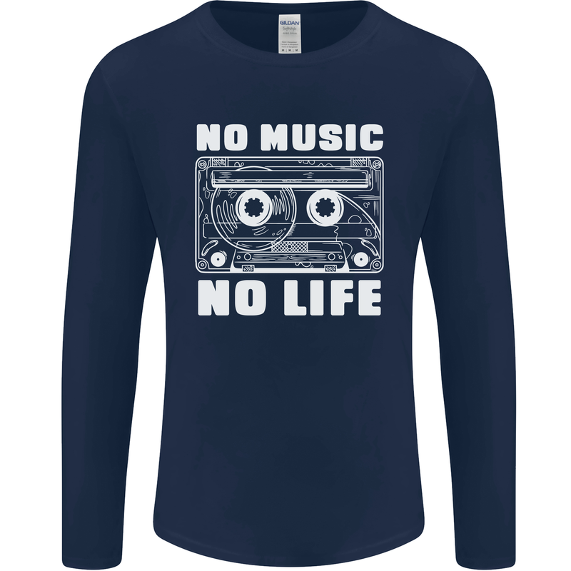 No Music No Life Retro Audio Cassette Mens Long Sleeve T-Shirt Navy Blue