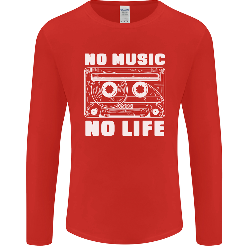 No Music No Life Retro Audio Cassette Mens Long Sleeve T-Shirt Red