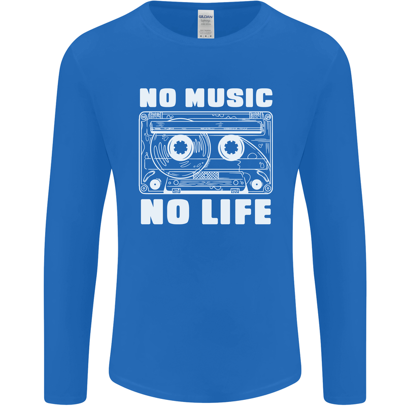 No Music No Life Retro Audio Cassette Mens Long Sleeve T-Shirt Royal Blue