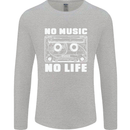 No Music No Life Retro Audio Cassette Mens Long Sleeve T-Shirt Sports Grey