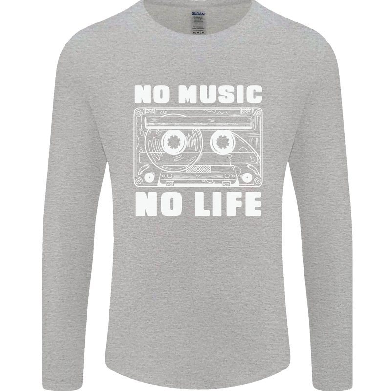 No Music No Life Retro Audio Cassette Mens Long Sleeve T-Shirt Sports Grey