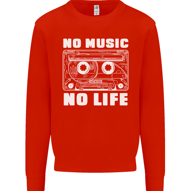 No Music No Life Retro Audio Cassette Mens Sweatshirt Jumper Bright Red