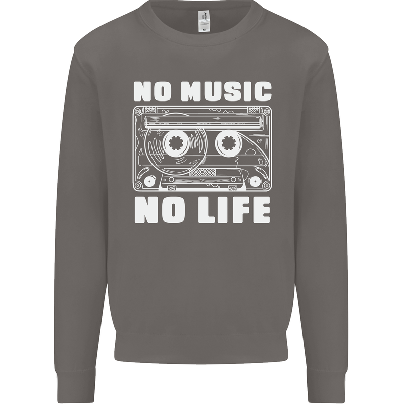 No Music No Life Retro Audio Cassette Mens Sweatshirt Jumper Charcoal