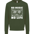 No Music No Life Retro Audio Cassette Mens Sweatshirt Jumper Forest Green