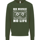 No Music No Life Retro Audio Cassette Mens Sweatshirt Jumper Forest Green