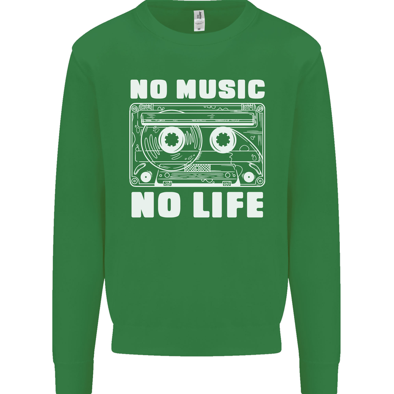 No Music No Life Retro Audio Cassette Mens Sweatshirt Jumper Irish Green